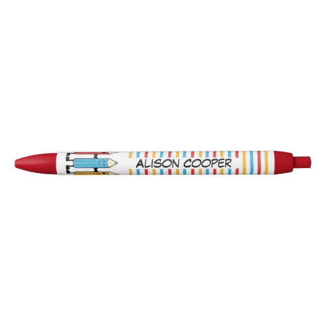 Funny coloured pencils comics style black ink pen (Front)