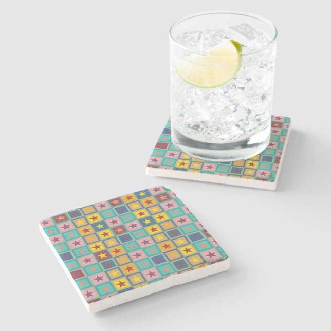 Funny coloured Stars Pattern + your idea Stone Coaster (Side)
