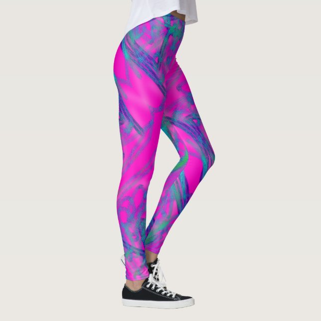 Funny Colourful Abstract Paint Pink Blue Turquoise Leggings (Right)