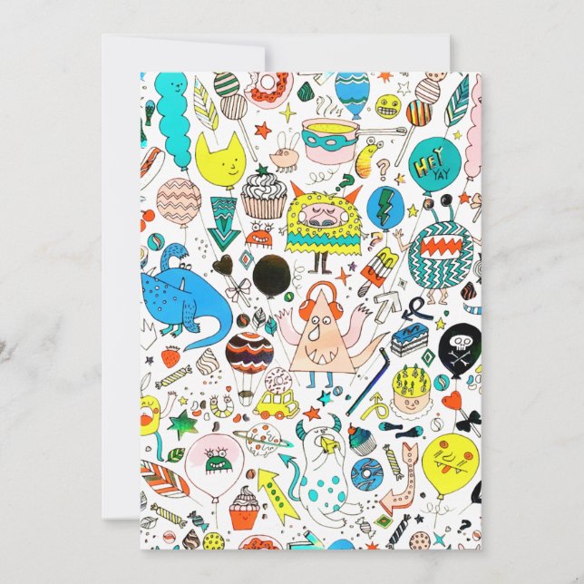 Funny Colourful Alien Monsters Party  Holiday Card (Front)