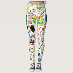 Funny Colourful Alien Monsters Party Leggings