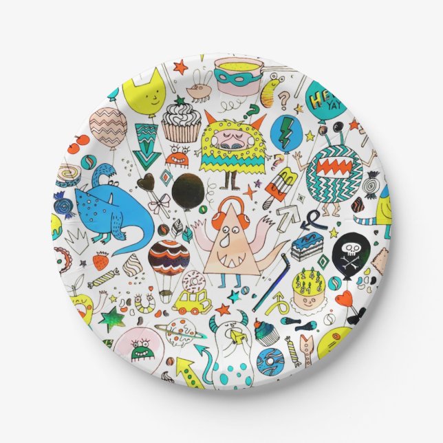 Funny Colourful Alien Monsters Party  Paper Plate (Front)