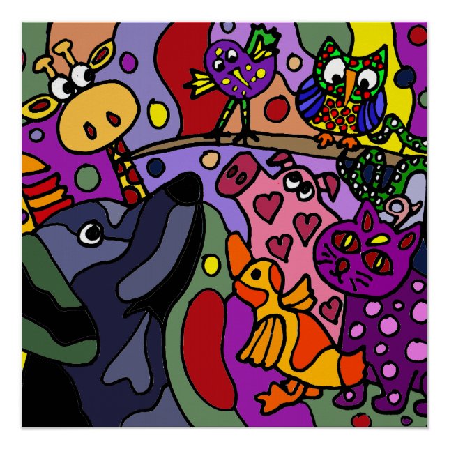 Funny Colourful Animals Abstract Art Poster (Front)