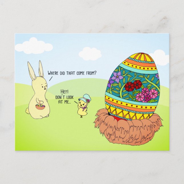 Funny Colourful Bunny Egg Hunt Cute Easter Cartoon Postcard (Front)