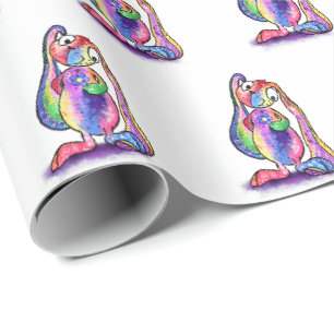 Funny Colourful Bunny Love Flower - Cartoon Drawin Wrapping Paper