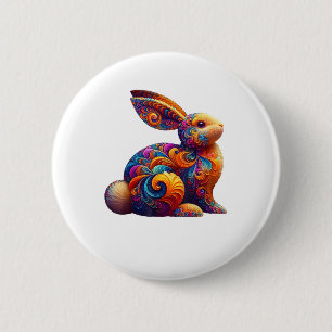 Funny Colourful Bunny Rabbit Fractal Cosmic Swirl 6 Cm Round Badge