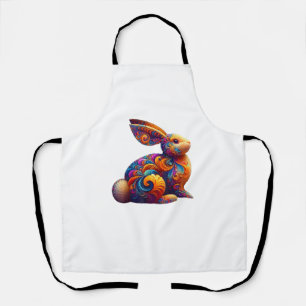 Funny Colourful Bunny Rabbit Fractal Cosmic Swirl Apron