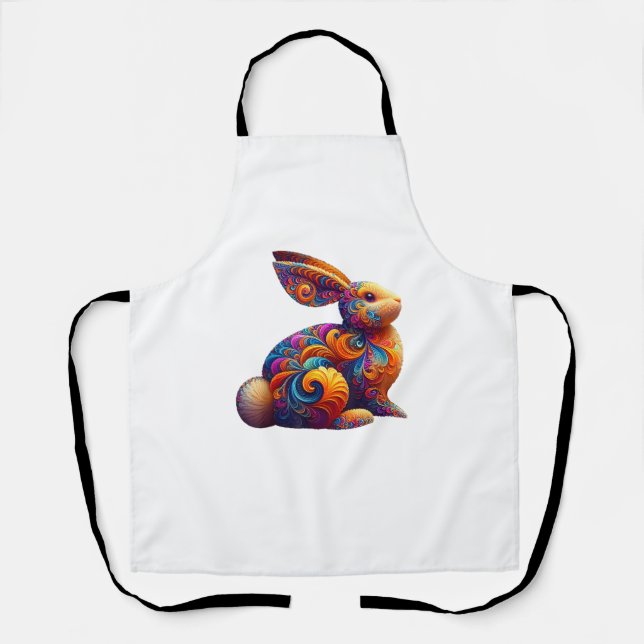 Funny Colourful Bunny Rabbit Fractal Cosmic Swirl  Apron (Front)