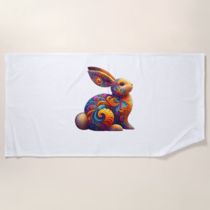 Funny Colourful Bunny Rabbit Fractal Cosmic Swirl Beach Towel
