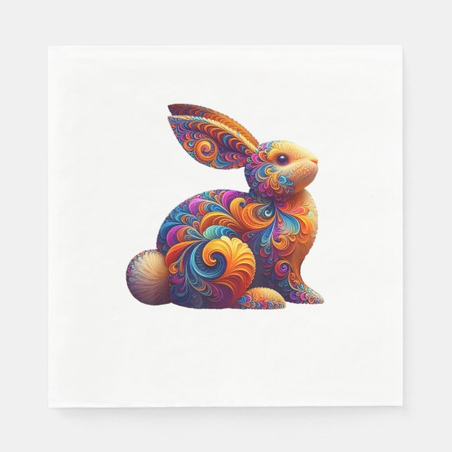 Funny Colourful Bunny Rabbit Fractal Cosmic Swirl  Napkin (Front)