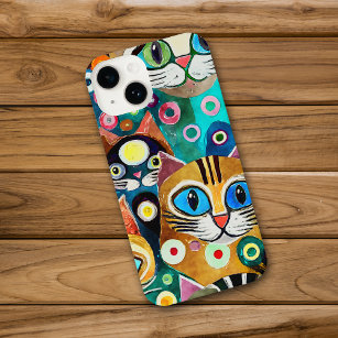 Funny Colourful Cartoon Abstract Cats iPhone 14 Case