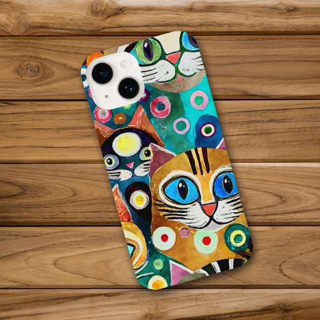 Funny Colourful Cartoon Abstract Cats iPhone Case (Creator Uploaded)