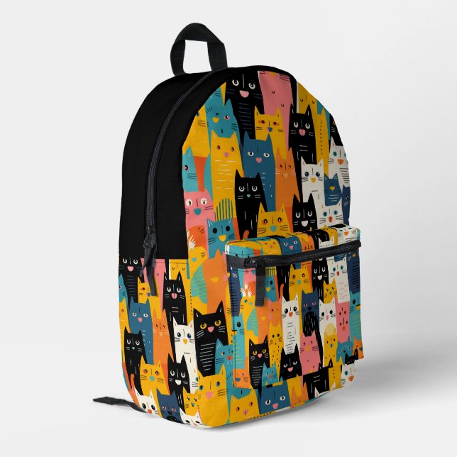 Funny Colourful Cartoon Cats Pattern Printed Backpack (Back Corner Left)