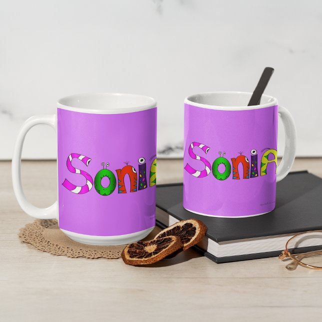 Funny, Colourful Cartoon Character | Sonia Coffee Mug (Hey, check out this most excellent cartoon character-name mug "Sonia"!)