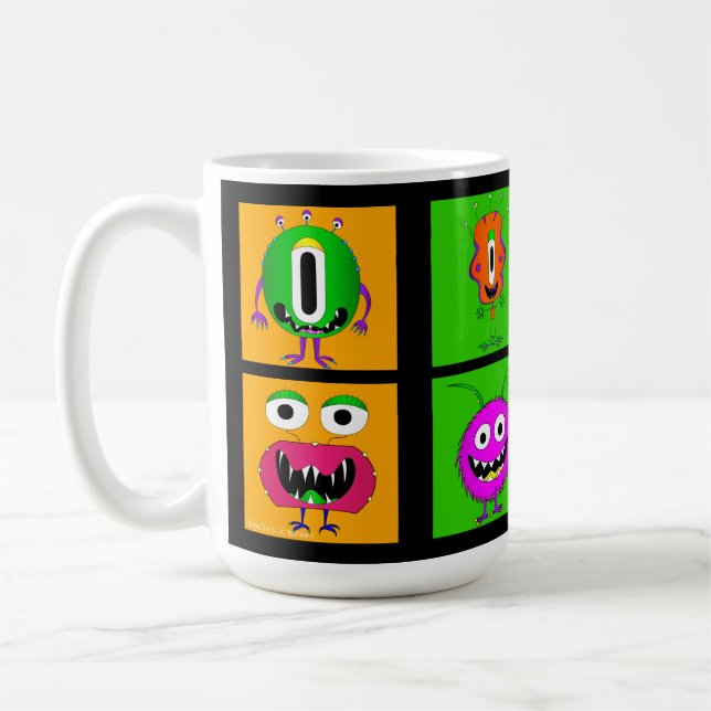 Funny, Colourful, Cartoon Monsters, Halloween Coffee Mug (Left)