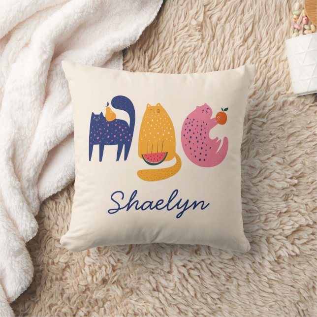 Funny Colourful Cats and Fruit Name Cushion (Blanket)