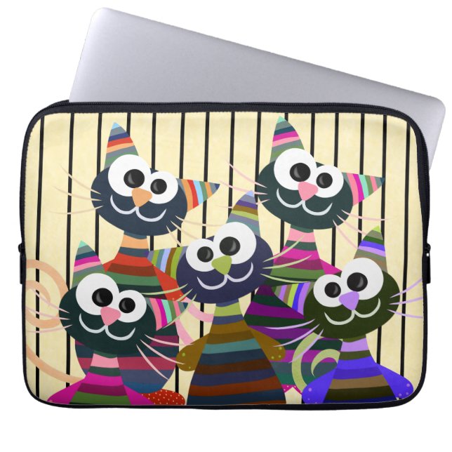Funny colourful cats laptop sleeve (Front)
