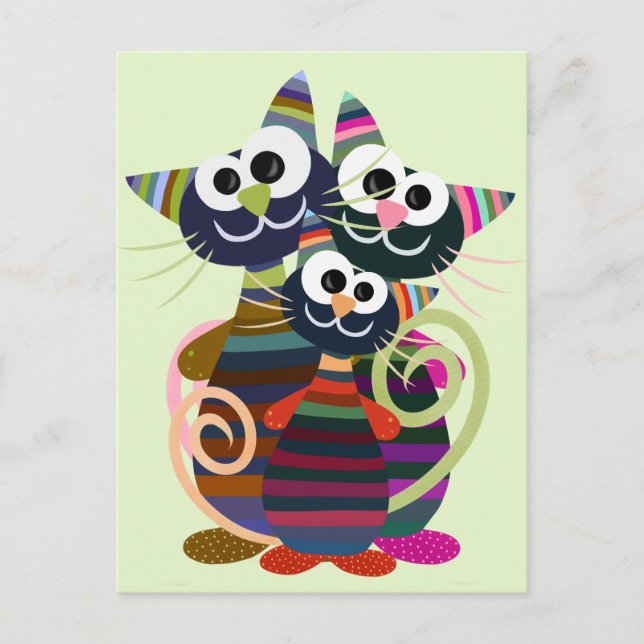 Funny colourful cats postcard (Front)