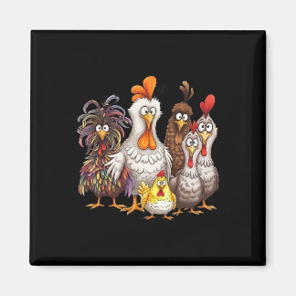Funny Colourful Chicken Family Thanksgiving Cartoo Magnet