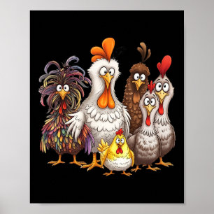 Funny Colourful Chicken Family Thanksgiving Cartoo Poster