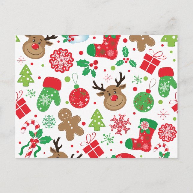 Funny Colourful Christmassy Pattern Holiday Postcard (Front)
