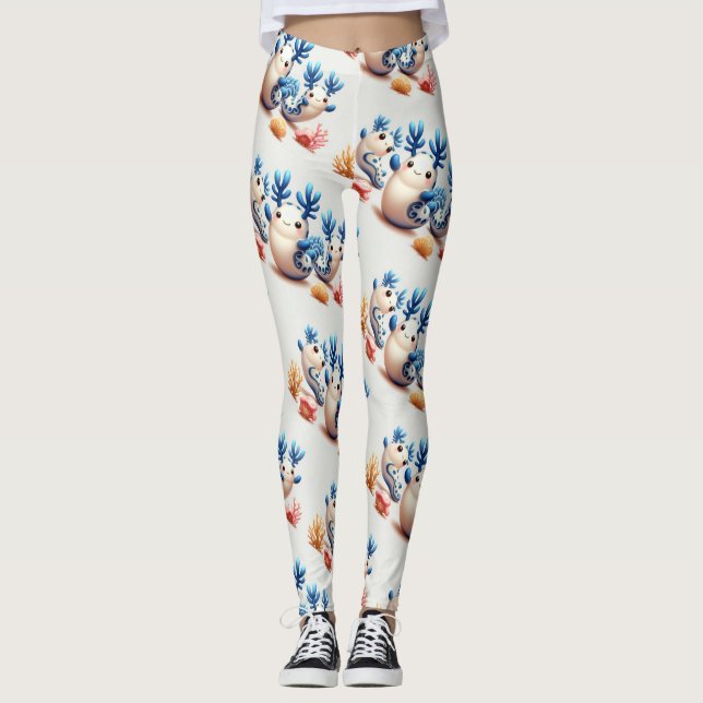 Funny Colourful Dancing Nudibranchs and Corals Leggings (Front)