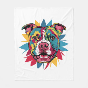 funny colourful dog pitbull fleece blanket