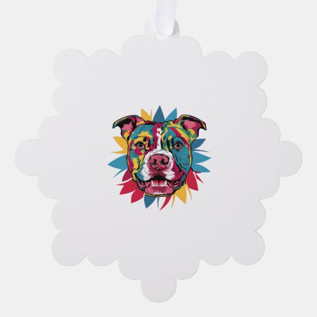 funny colourful dog pitbull tree decoration card (Front)