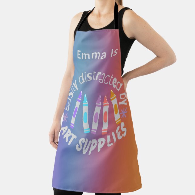 Funny Colourful Easily Distracted By Art Supplies Apron (Insitu)