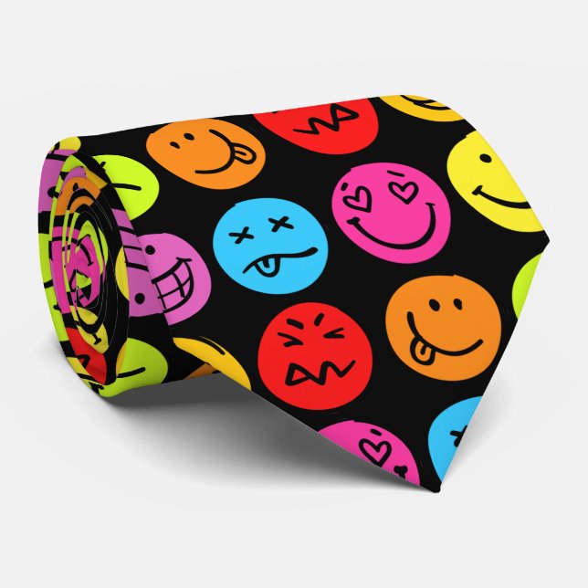 Funny Colourful Faces Tie (Rolled)