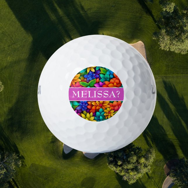 Funny Colourful Flower Pattern Monogram Golf Balls (Creator Uploaded)