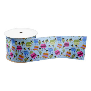 Funny Colourful Frogs and Bumblebees Satin Ribbon