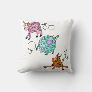 Funny Colourful Geometric Cute Cows Cartoon Drawin Cushion