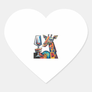 Funny Colourful Giraffe Drinking Red Wine Cubism A Heart Sticker