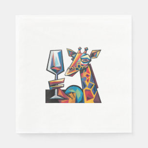 Funny Colourful Giraffe Drinking Red Wine Cubism A Napkin