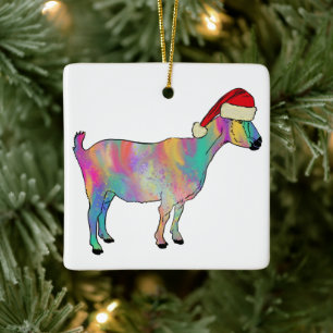 Funny Colourful Goat Christmas Farm Animal Artsy Ceramic Ornament