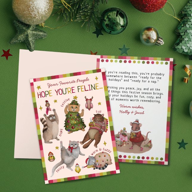 Funny Colourful Hope You're Feline Cat Christmas Holiday Card (Creator Uploaded)