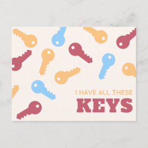 Funny Colourful Illustrated Key Postcard