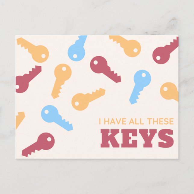 Funny Colourful Illustrated Key Postcard (Front)
