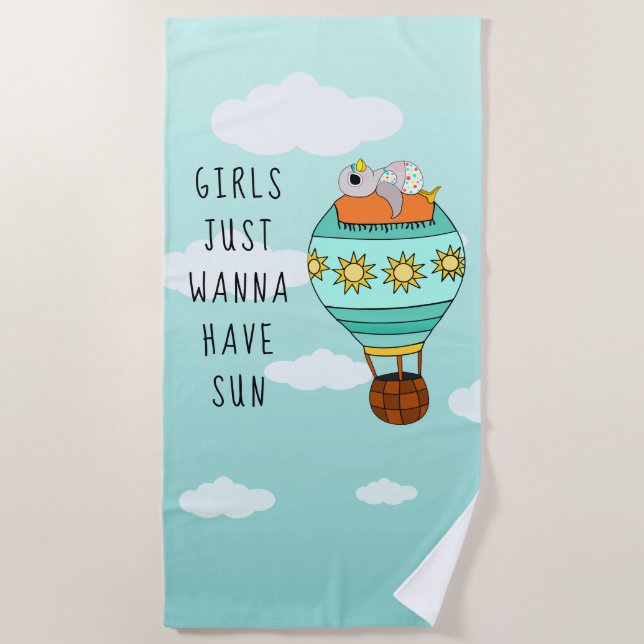 Funny Colourful Kawaii Bird Hot Air Balloon Summer Beach Towel (Front)