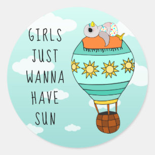 Funny Colourful Kawaii Bird Hot Air Balloon Summer Classic Round Sticker