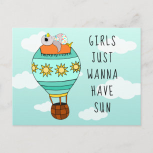 Funny Colourful Kawaii Bird Hot Air Balloon Summer Postcard