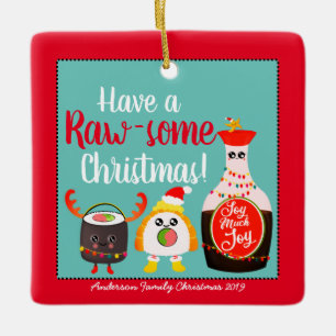 Funny Colourful Kawaii Sushi Food Pun Christmas Ceramic Ornament