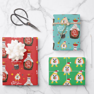 Funny Colourful Kawaii Sushi Merry Christmas Wrapping Paper Sheet