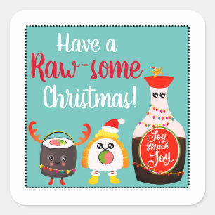 Funny Colourful Kawaii Sushi Rolls Merry Christmas Square Sticker