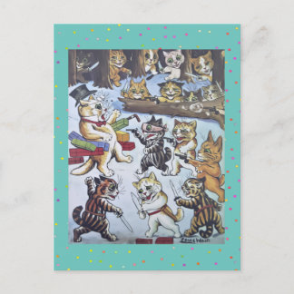 Funny Colourful Louis Wain Cartoon Christmas Cats Holiday Postcard
