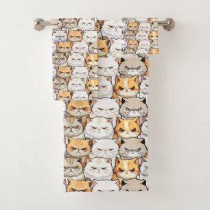 Funny Colourful Moody Cats Kitten pet Pattern Bath Towel Set