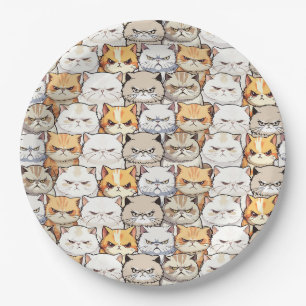 Funny Colourful Moody Cats Kitten pet Pattern Paper Plate