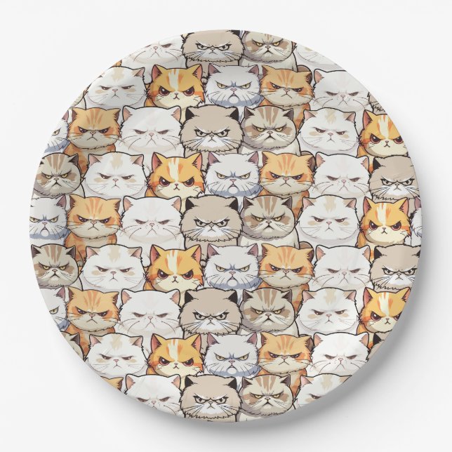 Funny Colourful Moody Cats Kitten pet Pattern Paper Plate (Front)