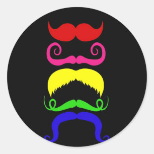 Funny Colourful Moustaches Pink Yellow Blue Green Classic Round Sticker